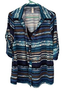 3/$20 PerSeption Women's Striped Button Down 3/4 Sleeve Blouse